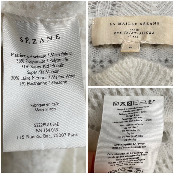 SEZANE Ecru Cream Open Knit Mohair Wool Scalloped Mock Neck Sweater Lya Jumper - Picture 12 of 12